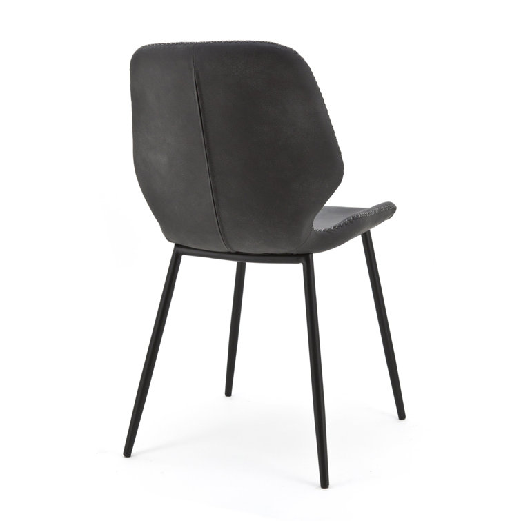 Black Leather Upholstered Midcentury Metal Side Chair