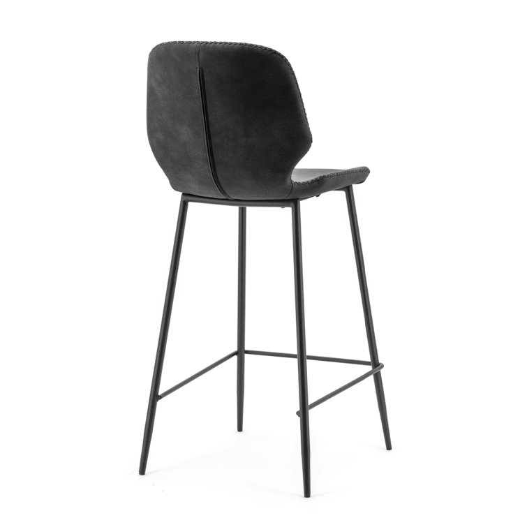 Gray Leatherette Midcentury Bar Stool with Metal Frame