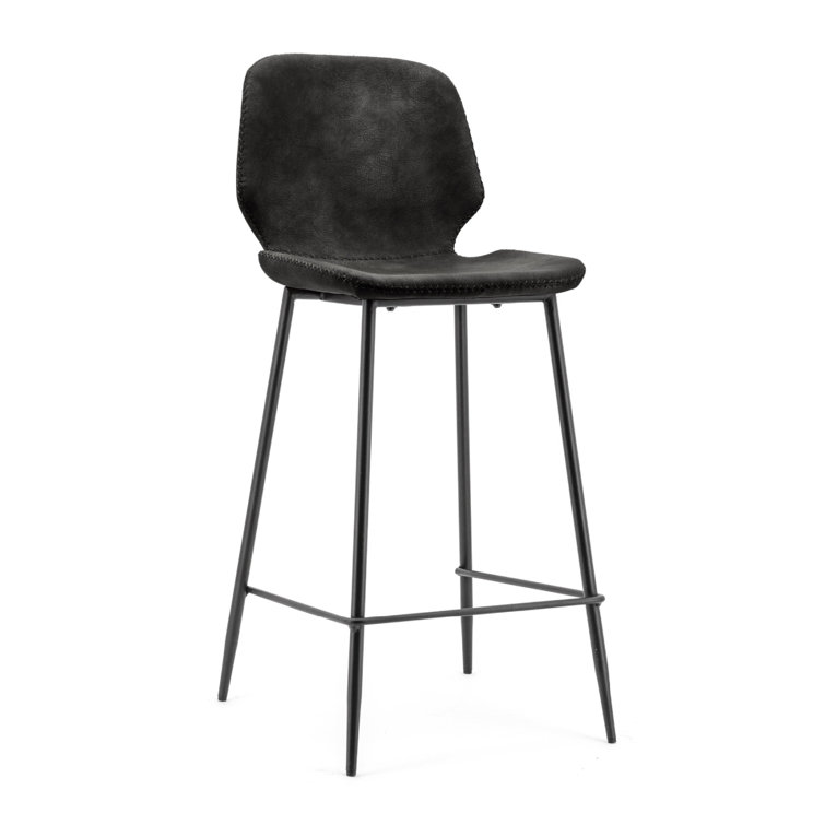 Black Leather Upholstered Bar Stool with Metal Frame