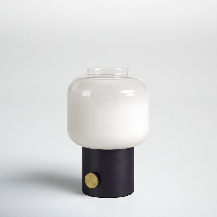 12'' Black and White Glass Table Lamp with Brass Knob