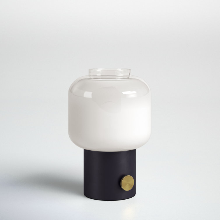 12'' Black and White Glass Table Lamp with Brass Knob