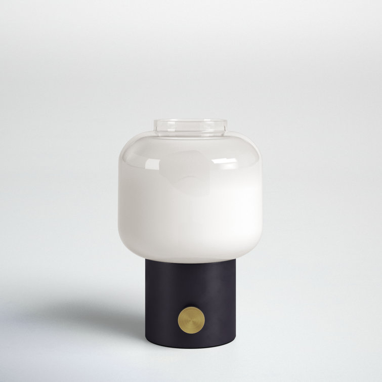 12'' Black and White Glass Table Lamp with Brass Knob