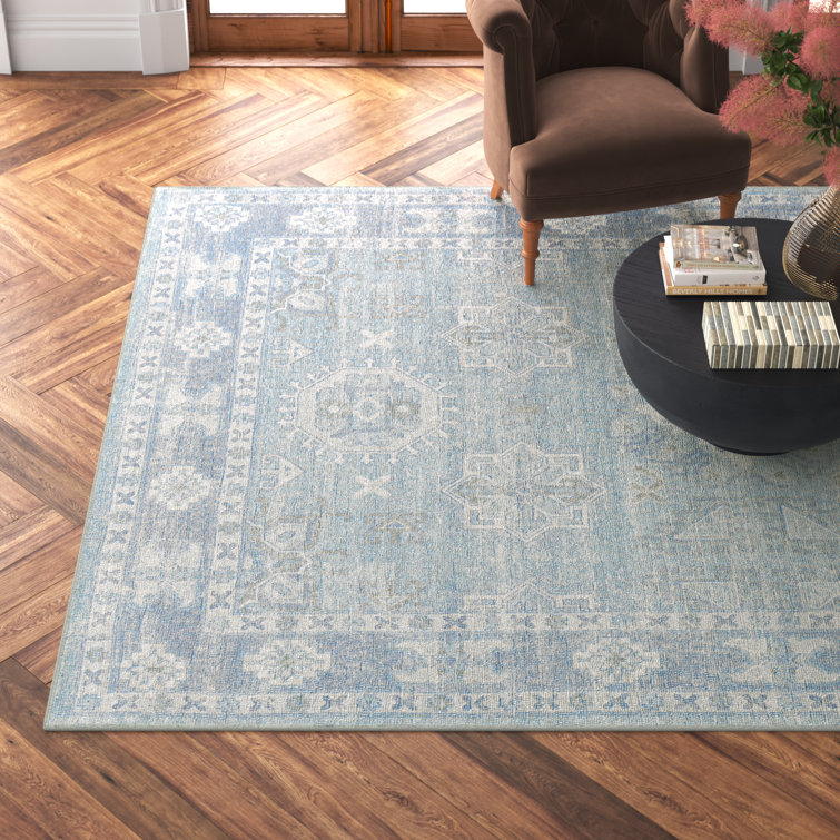 Blue Hand-Tufted Wool and Cotton 8' x 10' Area Rug