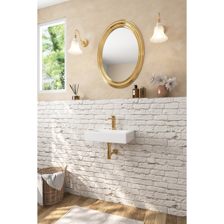 18'' White Ceramic Wall-Mount Bathroom Sink with Faucet Hole