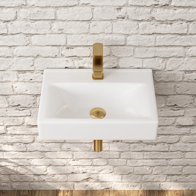 18'' White Ceramic Wall-Mount Bathroom Sink with Faucet Hole