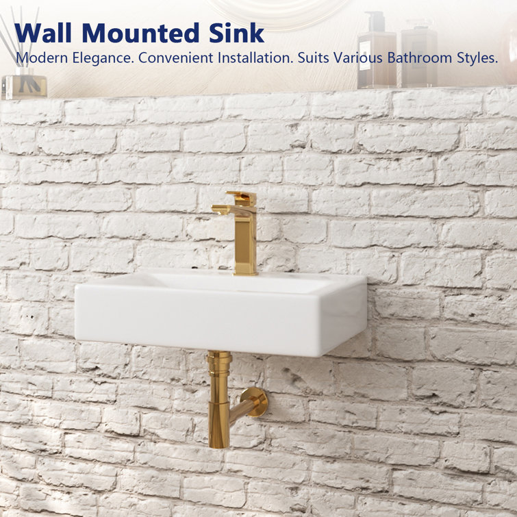 18'' White Ceramic Wall-Mount Bathroom Sink with Faucet Hole