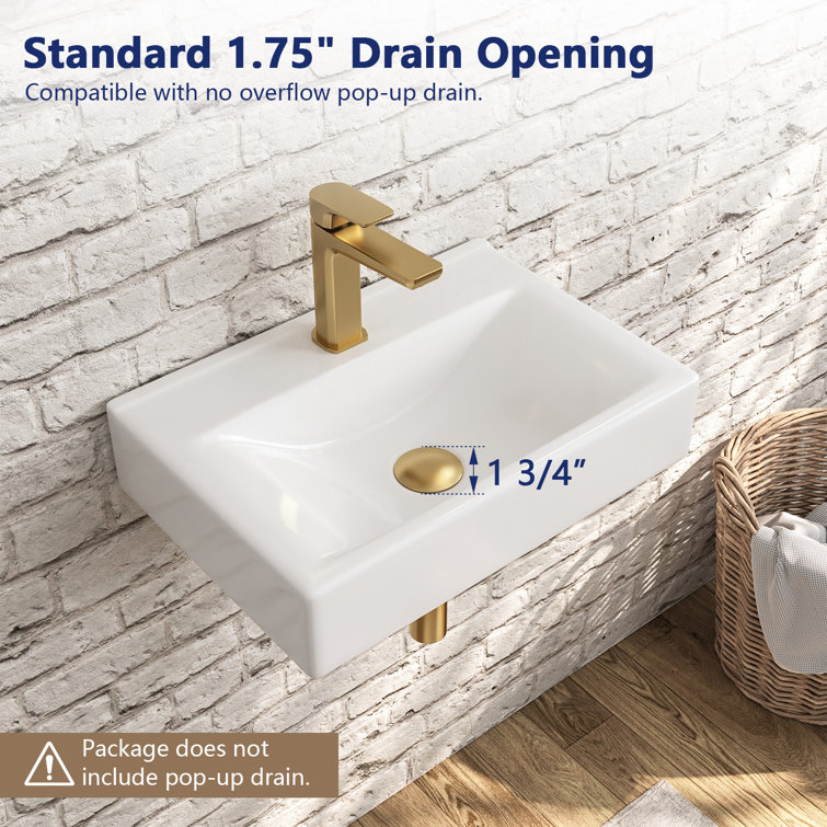 18'' White Ceramic Wall-Mount Bathroom Sink with Faucet Hole