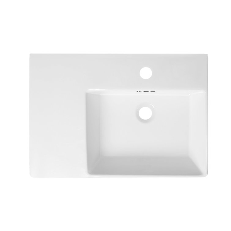 23.43'' White Ceramic Rectangular Wall Mount Bathroom Sink with Overflow