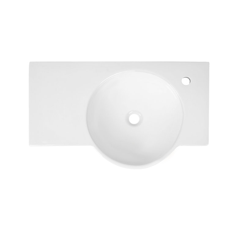 30'' White Ceramic Wall-Mount Bathroom Sink with Faucet Hole
