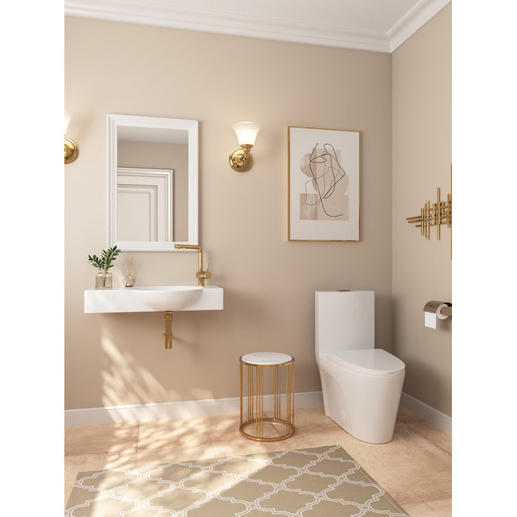 30'' White Ceramic Wall-Mount Bathroom Sink with Faucet Hole