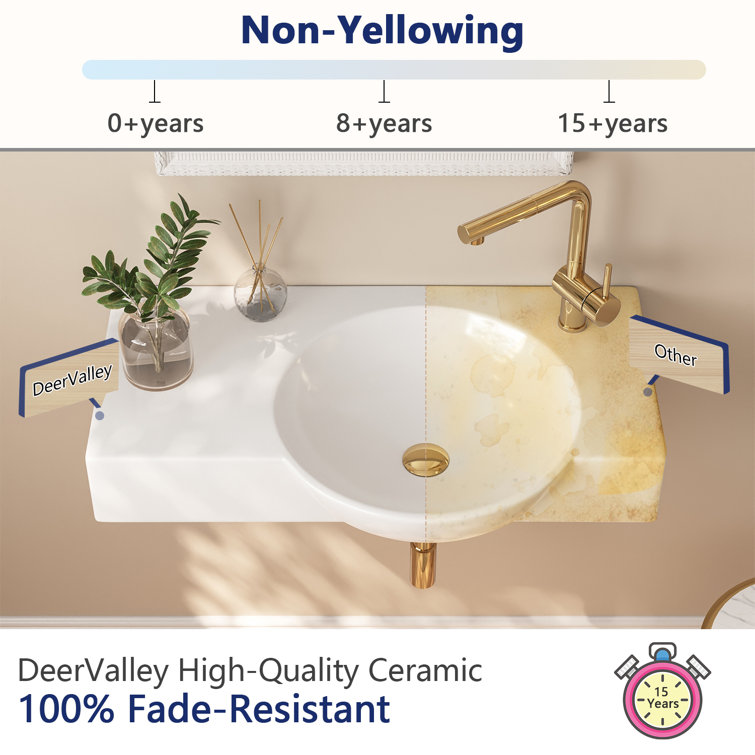 30'' White Ceramic Wall-Mount Bathroom Sink with Faucet Hole