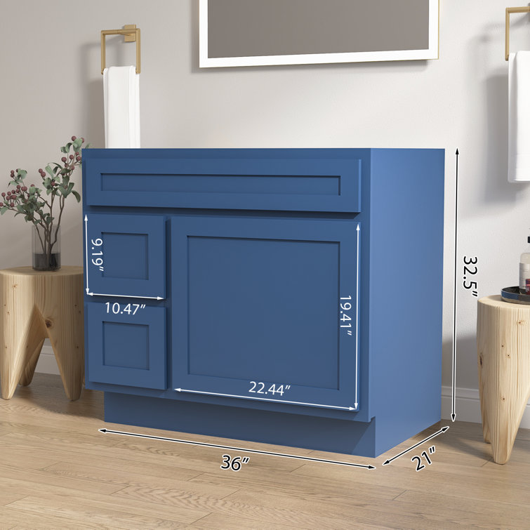 Blue 36" Shaker Style Single Bathroom Vanity Base