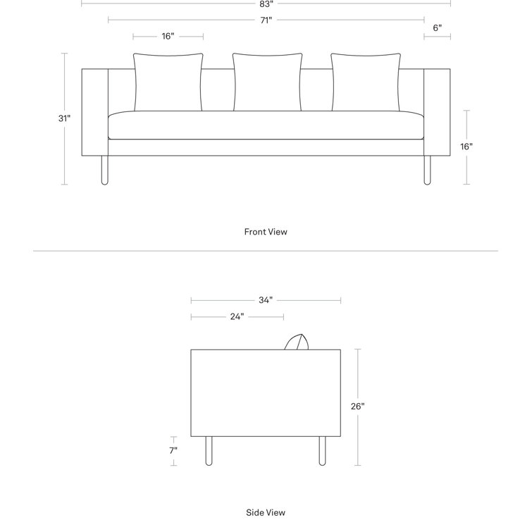 Mono 83" Afton Grey Fabric Sofa with Charcoal Legs