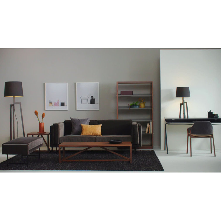 Sanford Natural Linen 96" Sofa with Black Metal Legs