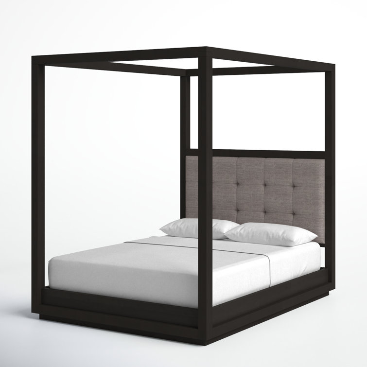 Modern Gray Queen Platform Bed with Tufted Upholstered Headboard and Storage