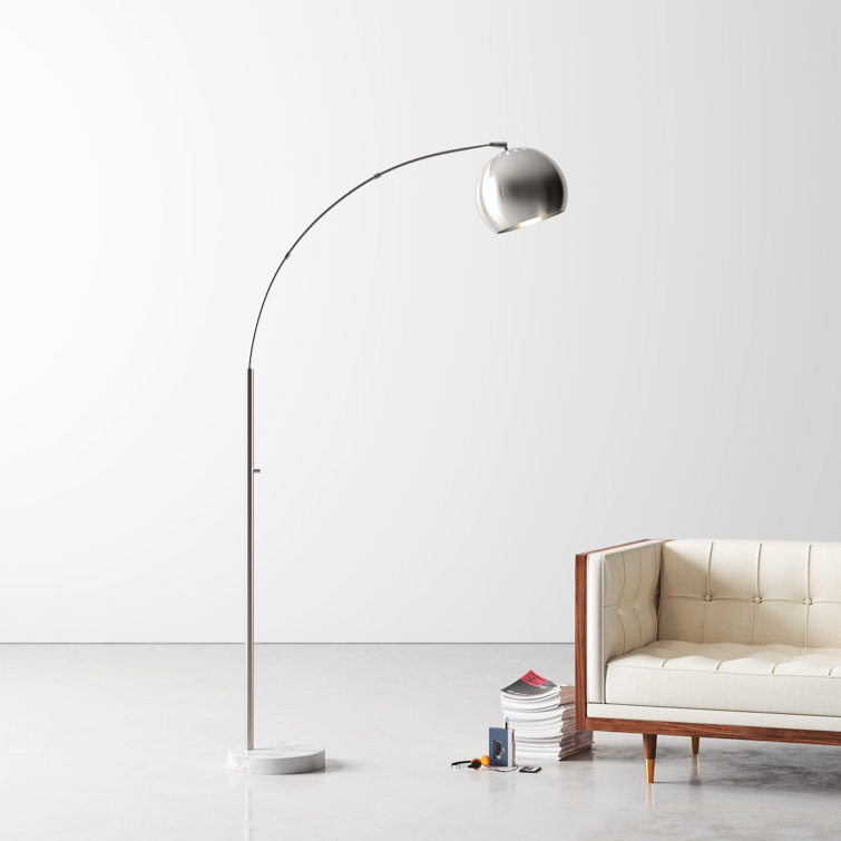 Astoria 78'' Brushed Steel Arc Floor Lamp with White Marble Base