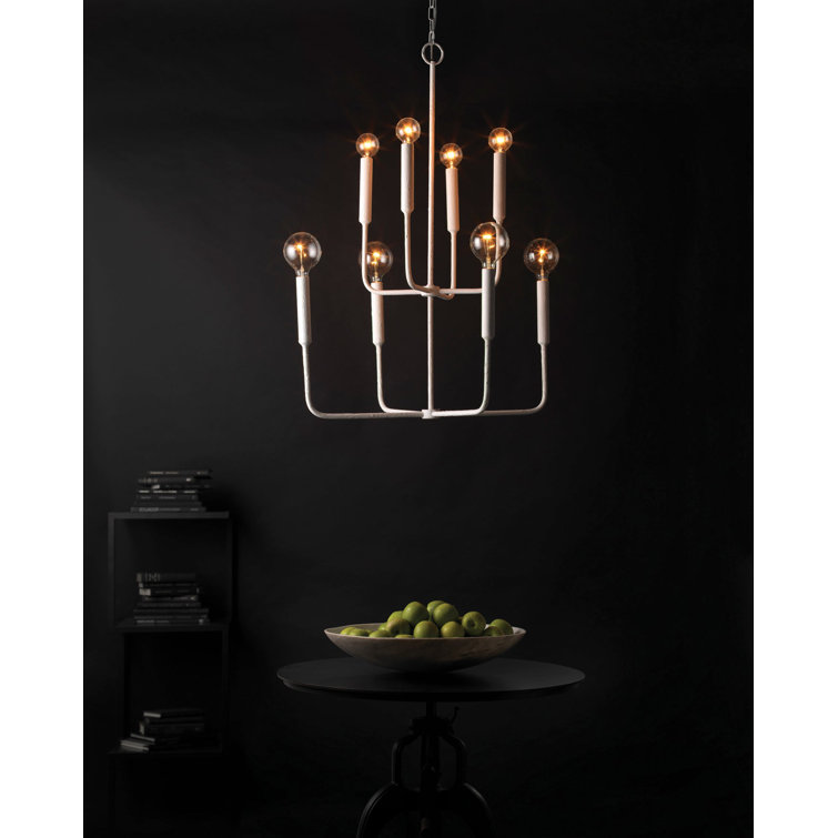Parisian White Gesso 8-Light Modern Tiered Chandelier