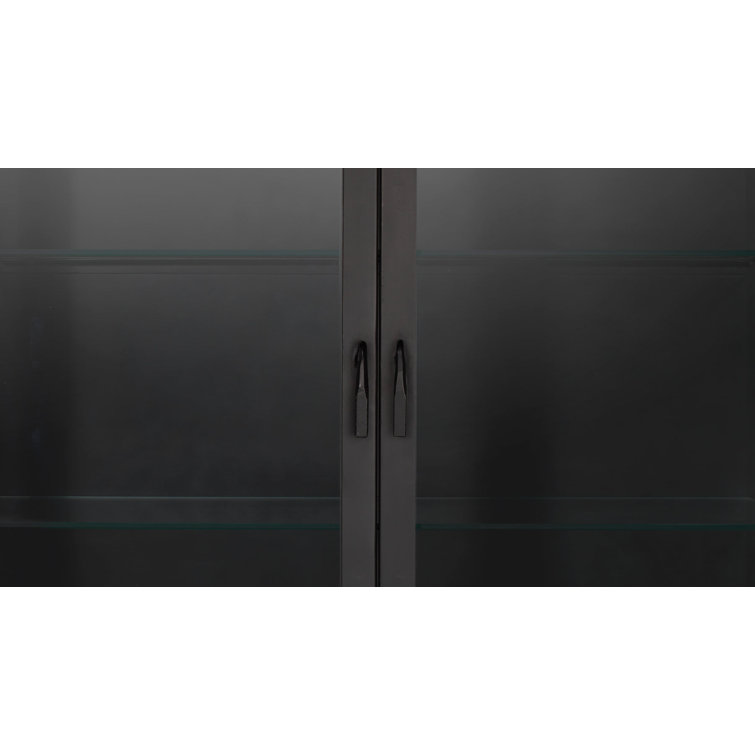 Lomita Minimalist Black Iron & Clear Glass Wide Storage Cabinet