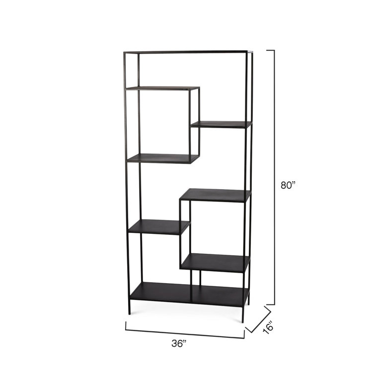 Element 16''x80'' Geometric Black Iron Open-Work Bookcase