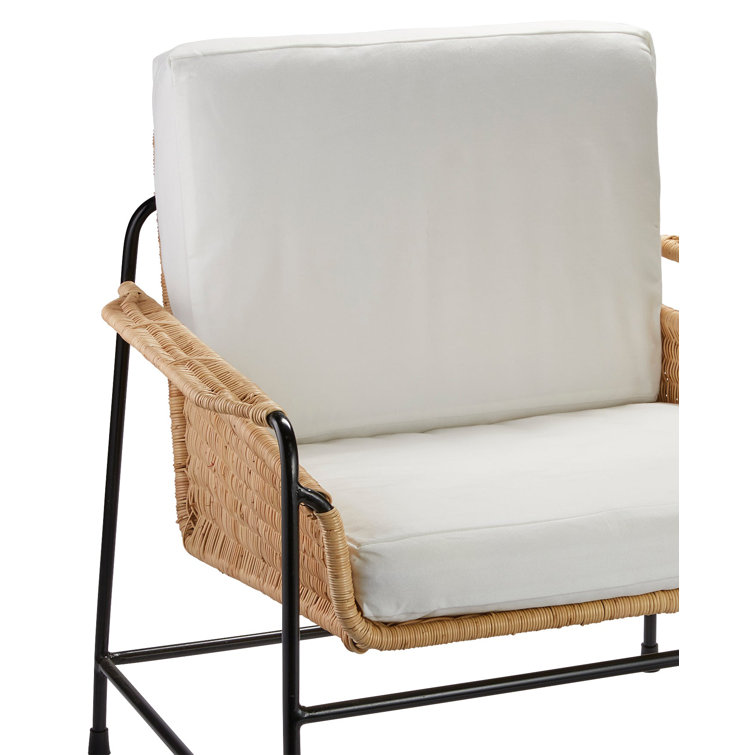 Coastal Contemporary White Rattan and Metal Accent Chair