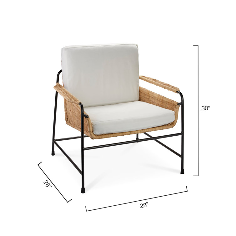 Coastal Contemporary White Rattan and Metal Accent Chair