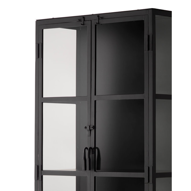 Sleek Black Metal and Glass Minimalist Curio Cabinet