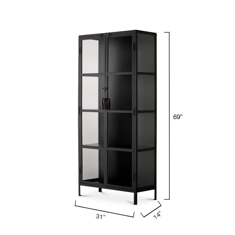 Sleek Black Metal and Glass Minimalist Curio Cabinet