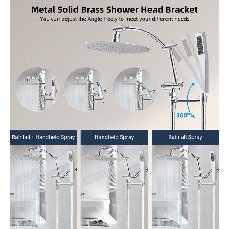 Chrome 10'' Rainfall Shower Head with Handheld Wand and Adjustable Arm