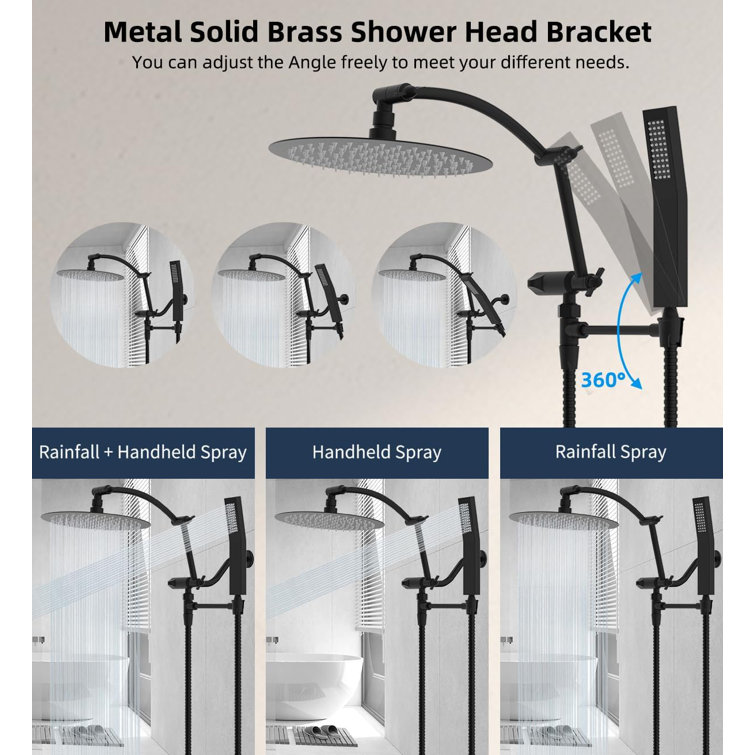 Matte Black 10" Rainfall Shower Head Combo with Handheld