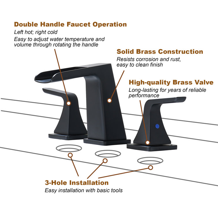 Matte Black Brass Waterfall Spout Bathroom Faucet Set