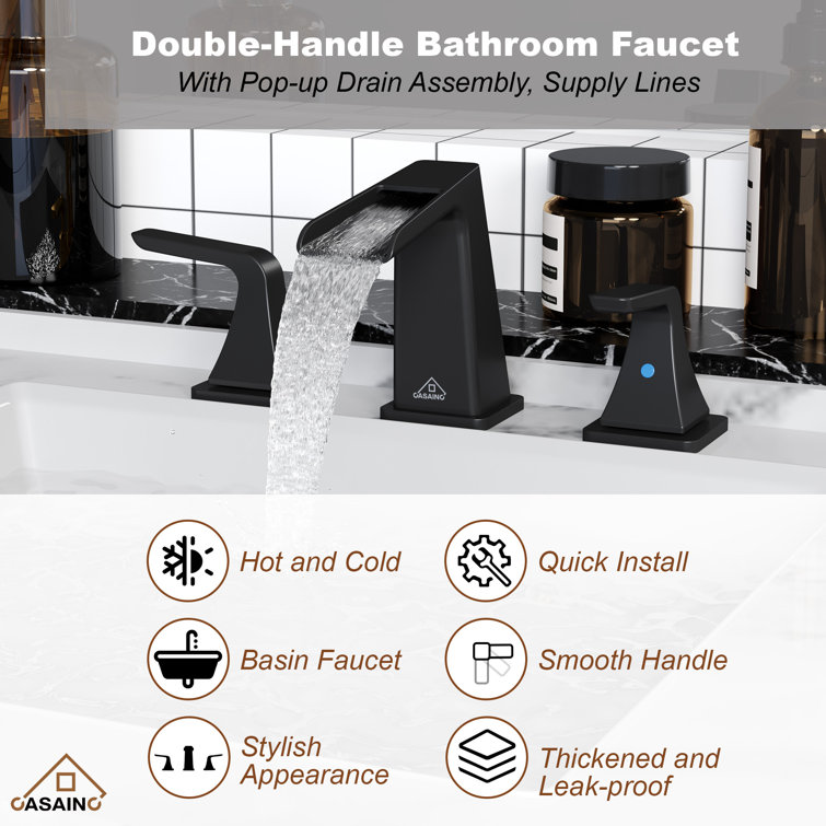Matte Black Brass Waterfall Spout Bathroom Faucet Set