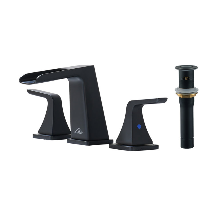 Matte Black Brass Waterfall Spout Bathroom Faucet Set
