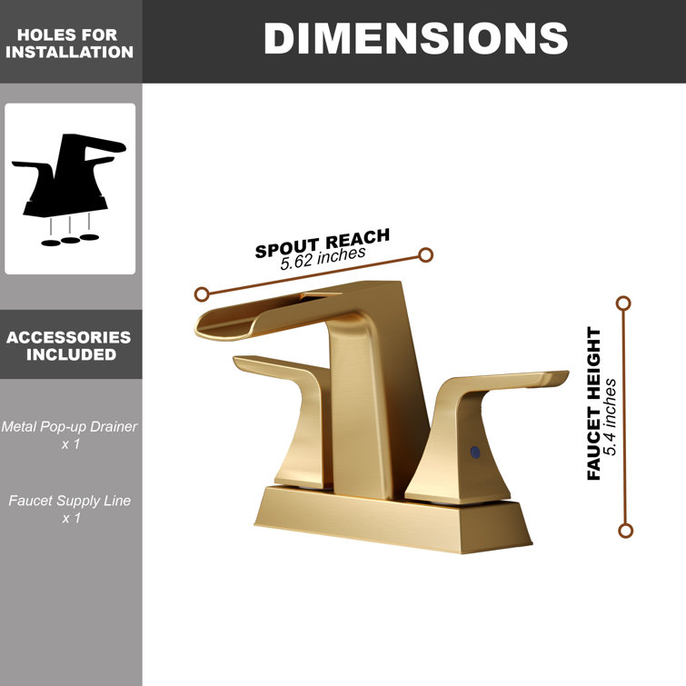 Brushed Gold Brass Centerset 2-Handle Bathroom Faucet with Drain Assembly