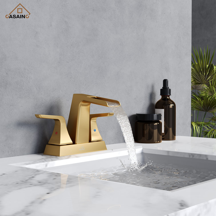 Brushed Gold Brass Centerset 2-Handle Bathroom Faucet with Drain Assembly