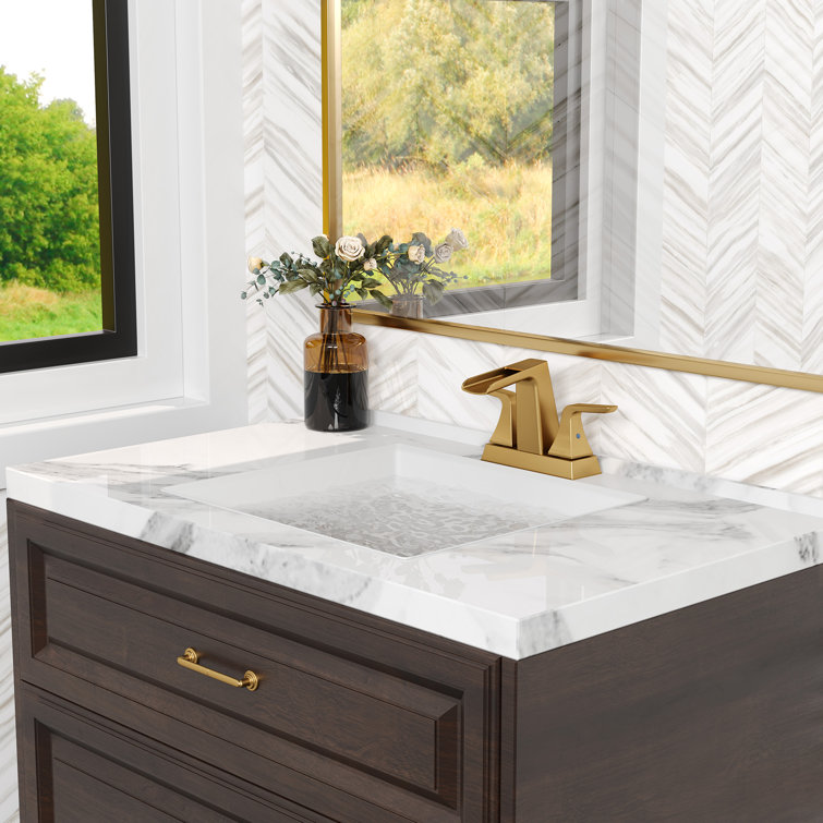 Brushed Gold Brass Centerset 2-Handle Bathroom Faucet with Drain Assembly