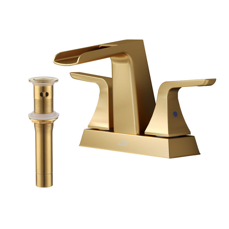 Brushed Gold Brass Centerset 2-Handle Bathroom Faucet with Drain Assembly