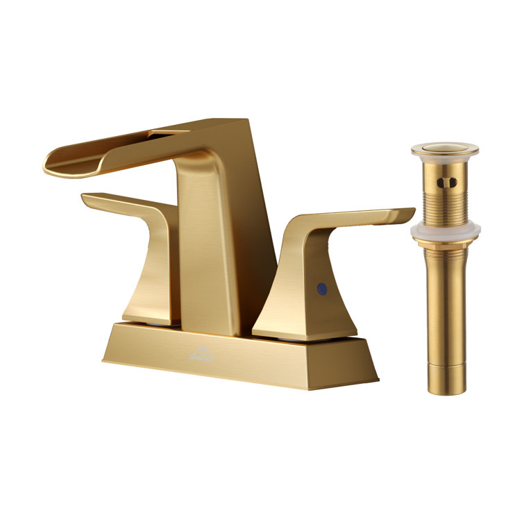 Brushed Gold Brass Centerset 2-Handle Bathroom Faucet with Drain Assembly