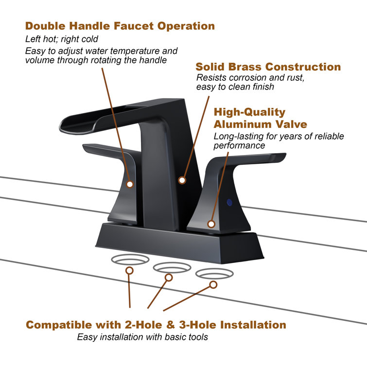 Matte Black Brass Centerset 2-Handle Bathroom Faucet