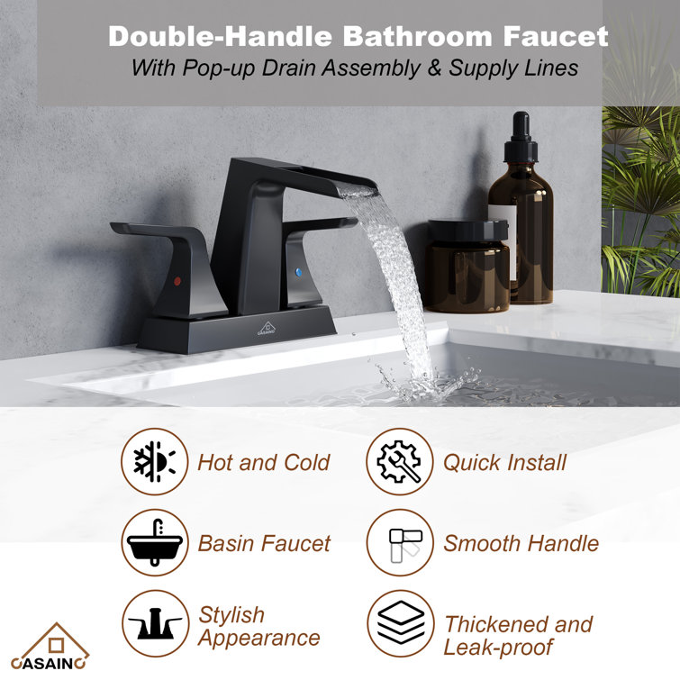 Matte Black Brass Centerset 2-Handle Bathroom Faucet