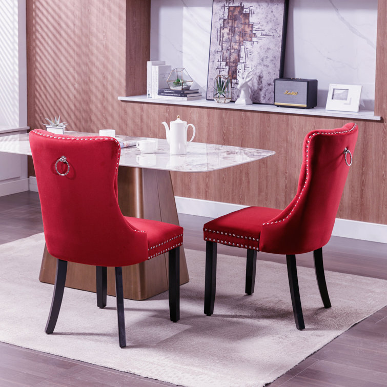 Wine Red Velvet Wing Back Parsons Side Chair Set