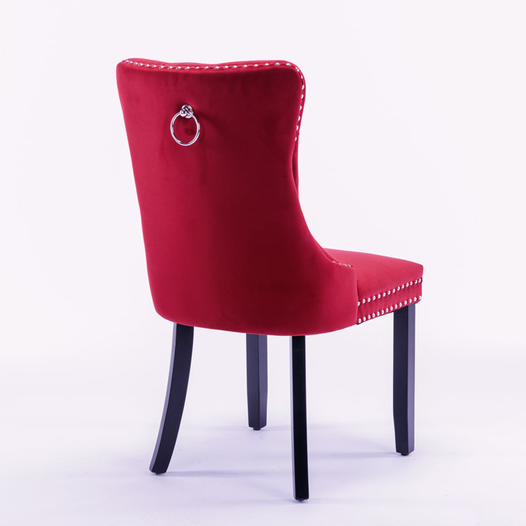 Wine Red Velvet Wing Back Parsons Side Chair Set