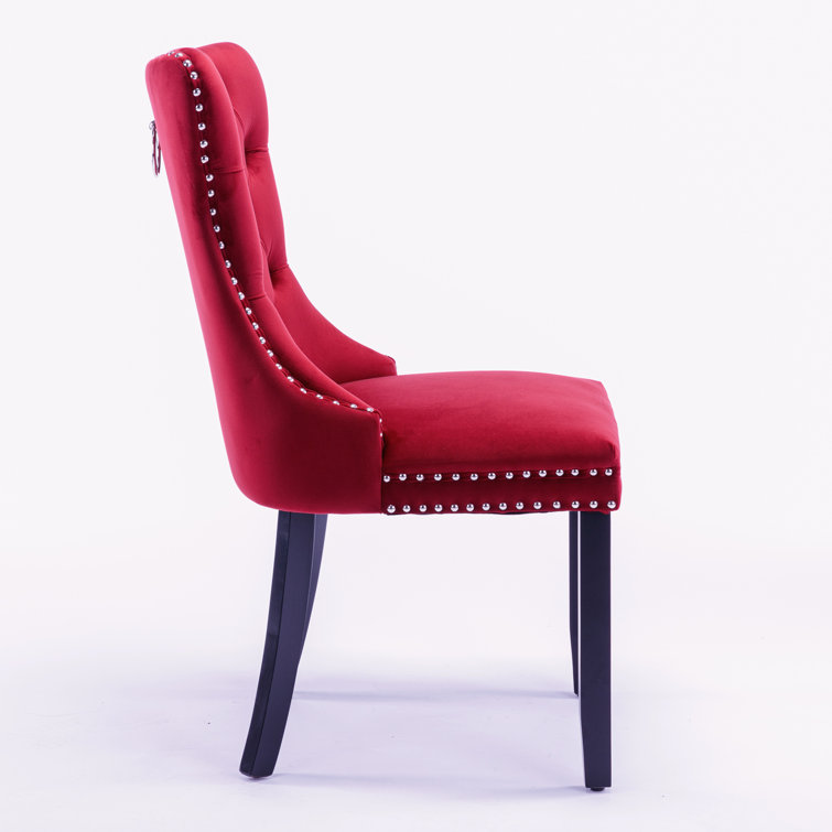 Wine Red Velvet Wing Back Parsons Side Chair Set