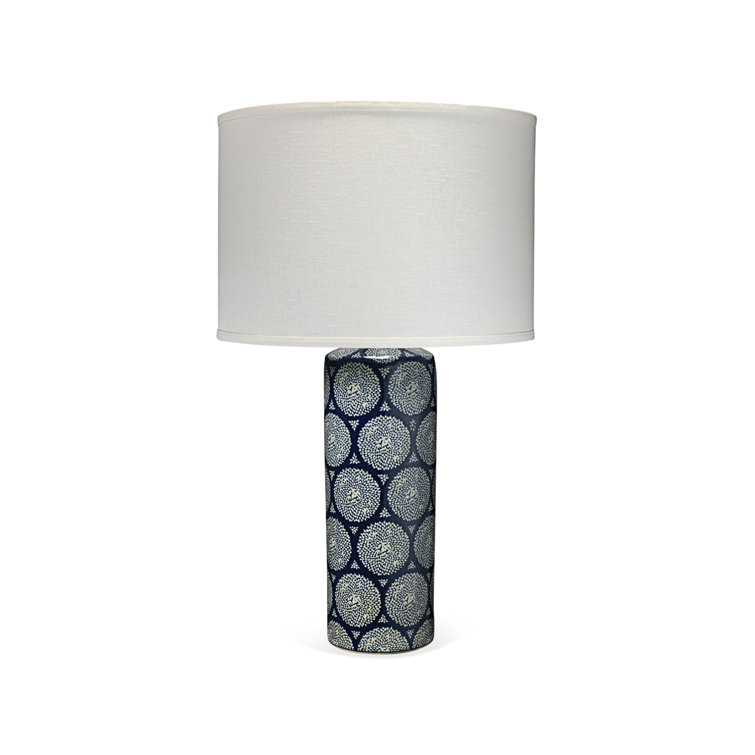 Blue and White Ceramic Table Lamp with Linen Shade
