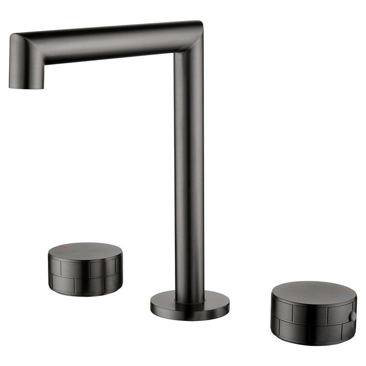 Gunmetal Gray Brass Double Handle Widespread Bathroom Faucet