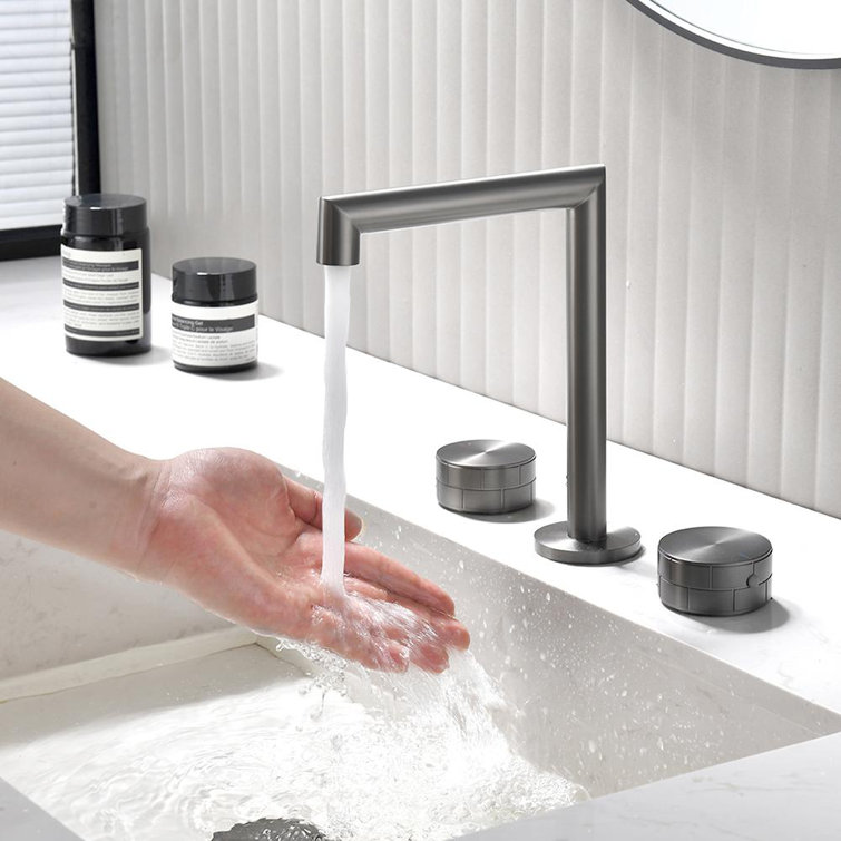 Gunmetal Gray Brass Double Handle Widespread Bathroom Faucet