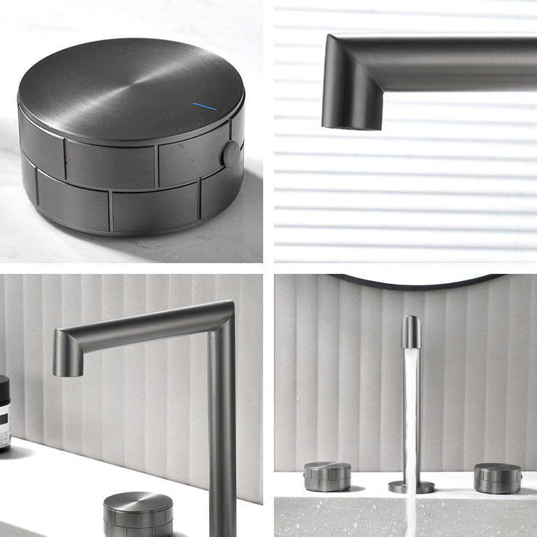 Gunmetal Gray Brass Double Handle Widespread Bathroom Faucet