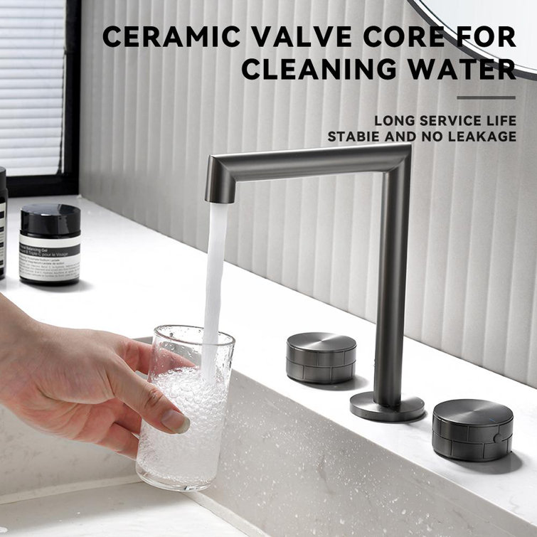 Gunmetal Gray Brass Double Handle Widespread Bathroom Faucet