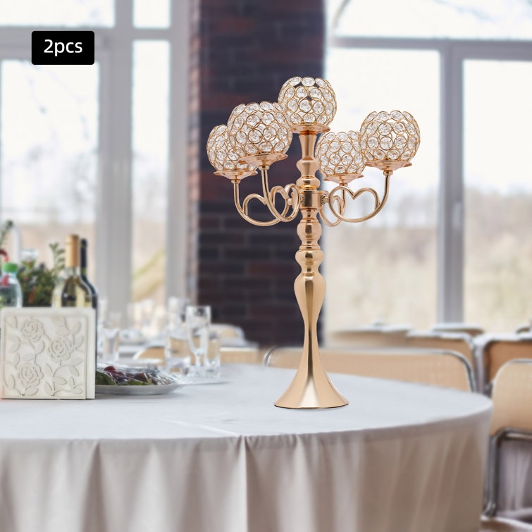 Gold Crystal 5-Arm Tabletop Candelabra Set
