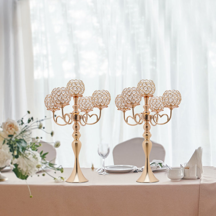 Gold Crystal 5-Arm Tabletop Candelabra Set