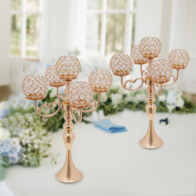 Gold Crystal 5-Arm Tabletop Candelabra Set
